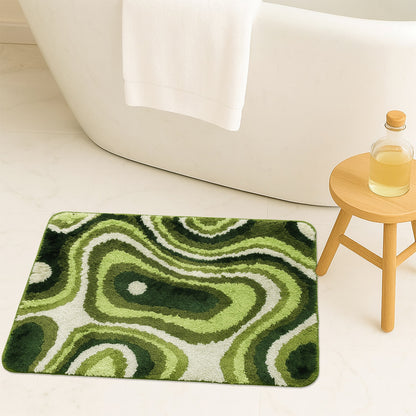 Feblilac Rectangular Green Dizzy Tufted Bath Mat