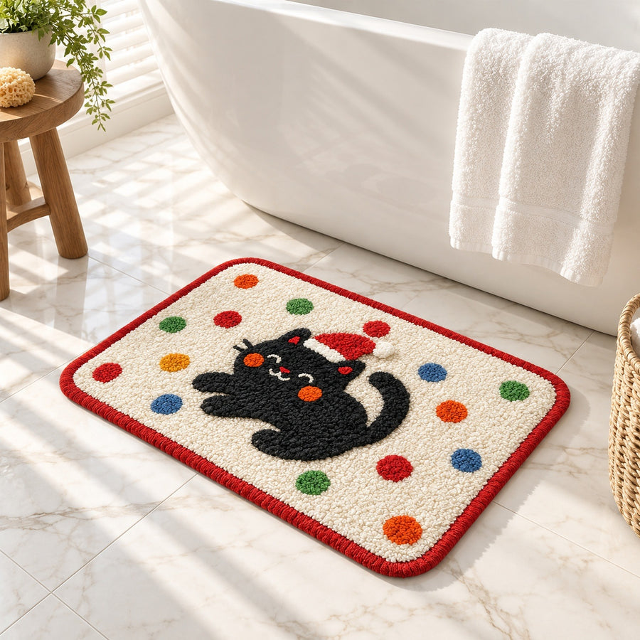 Feblilac Christmas Cat Tufted Bath Mat