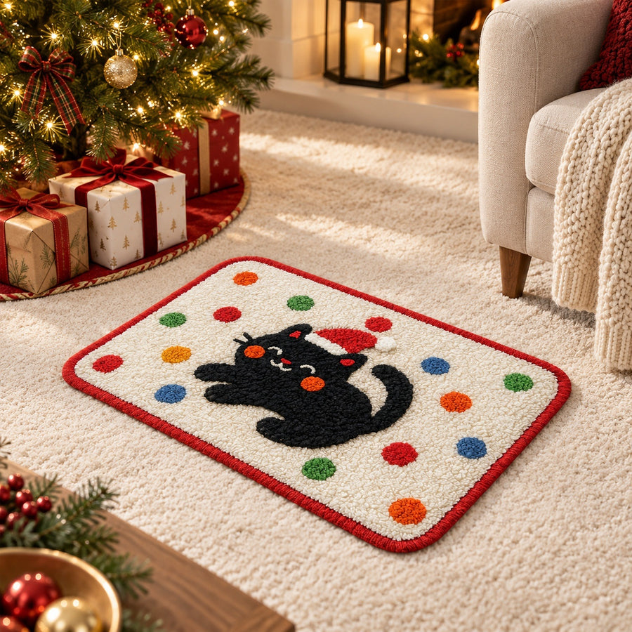 Feblilac Christmas Cat Tufted Bath Mat
