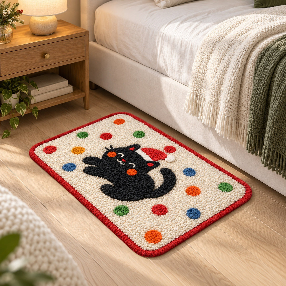 Feblilac Christmas Cat Tufted Bath Mat