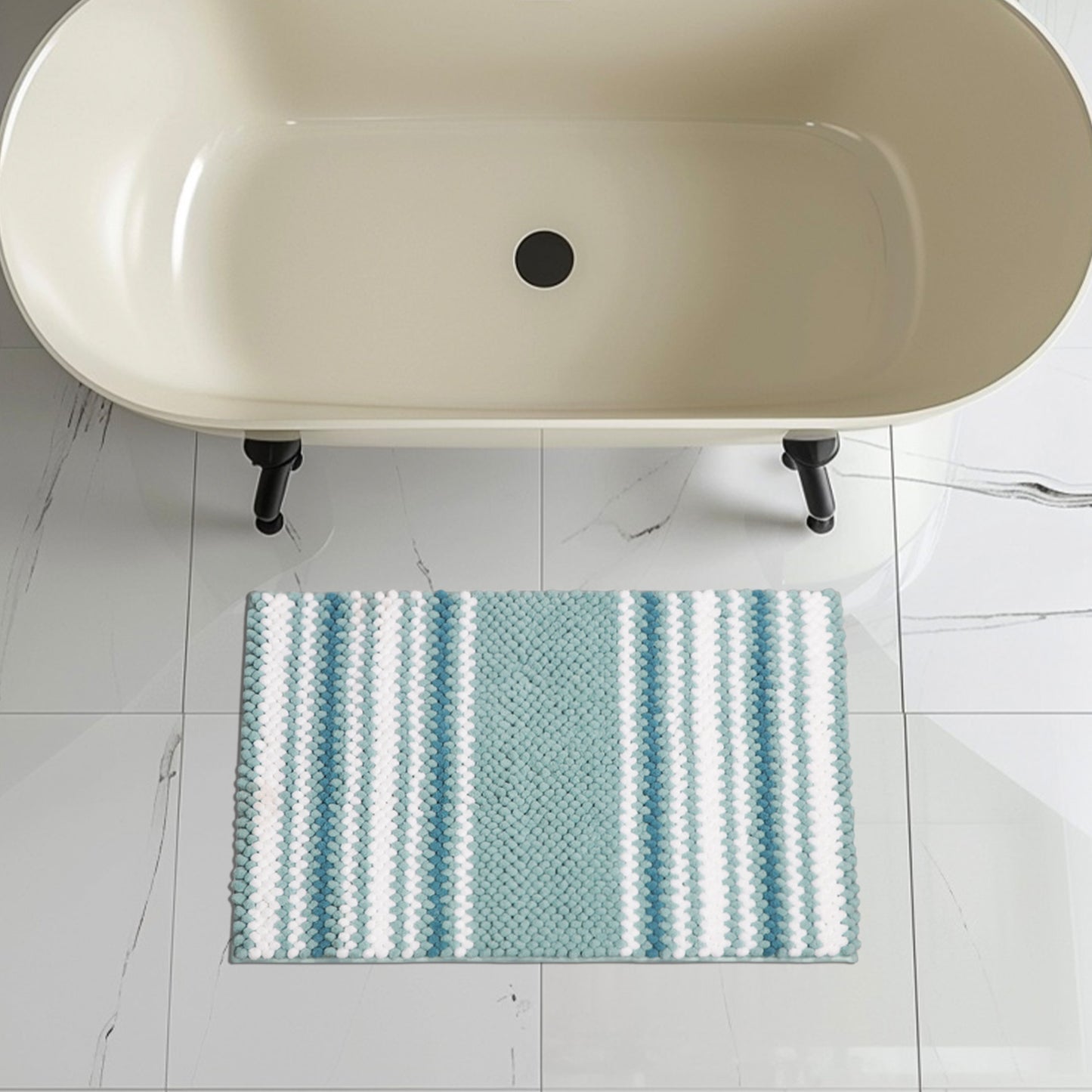 Feblilac Green, Blue and White Chenille Non-Slip Microfiber Shag Bathroom Rug Mat