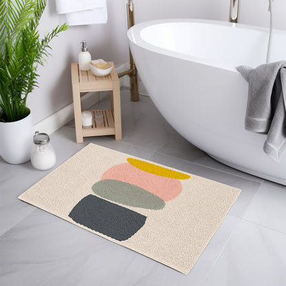 Feblilac Four Color Blocks Abstract Stone Tufted Bath Mat