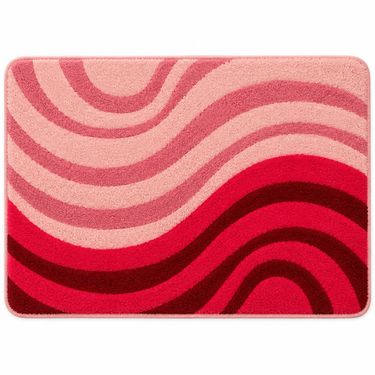 Feblilac Minimal Abstract Curves tufted bath mat in a bright bathroom beside the bathtub