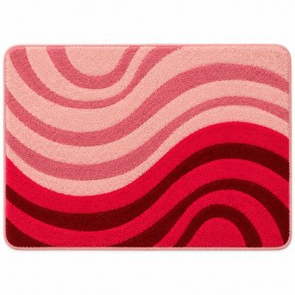 Feblilac Minimal Abstract Curves tufted bath mat in a bright bathroom beside the bathtub