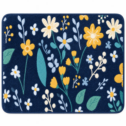 Feblilac Flower Pattern tufted bath mat in a bright bathroom beside the bathtub