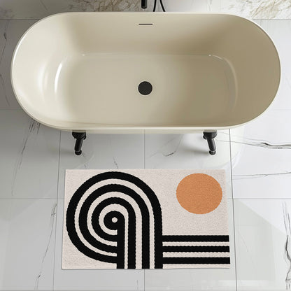 Feblilac Black and Orange Line Art Tufted Bath Mat