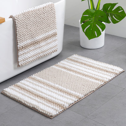 Feblilac Khaki Chenille Non-Slip Microfiber Shag Bathroom Rug Mat