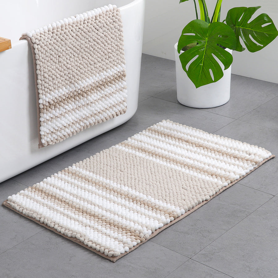 Feblilac Khaki Chenille Non-Slip Microfiber Shag Bathroom Rug Mat - view 2