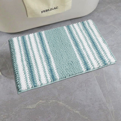 Feblilac Green, Blue and White Chenille Non-Slip Microfiber Shag Bathroom Rug Mat