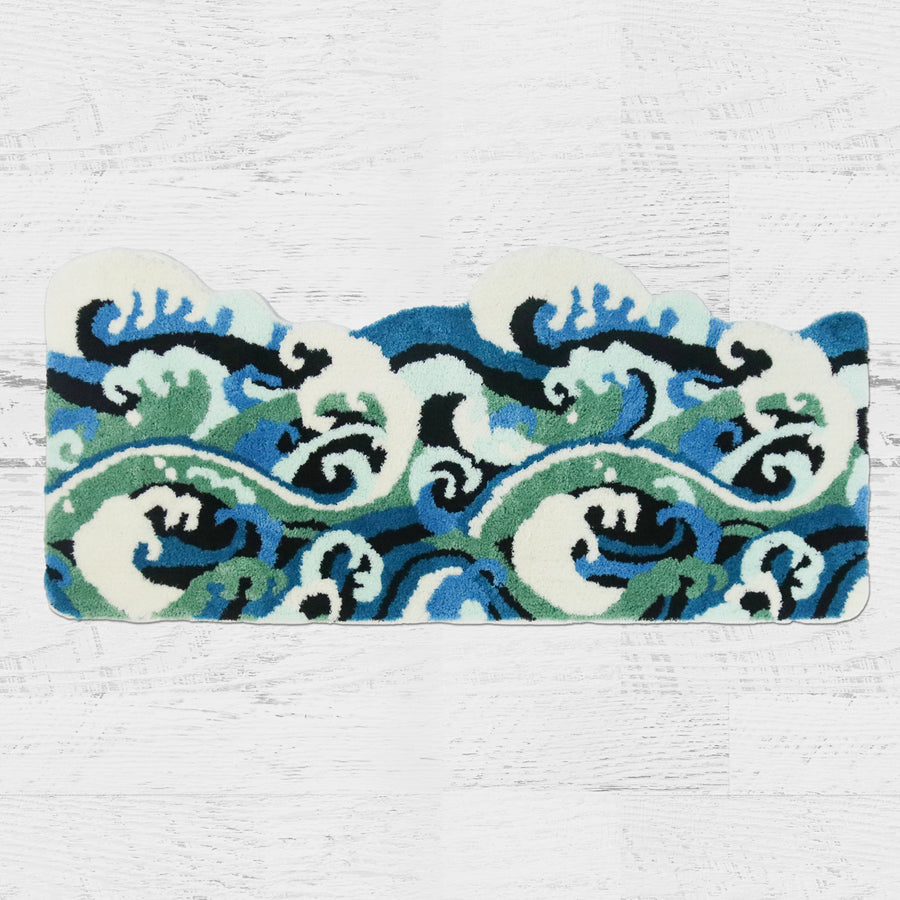 Feblilac Blue and White Ocean Style Wave Bedroom Rug Long Runner, Area Rug Mat for Home Decor - view 3