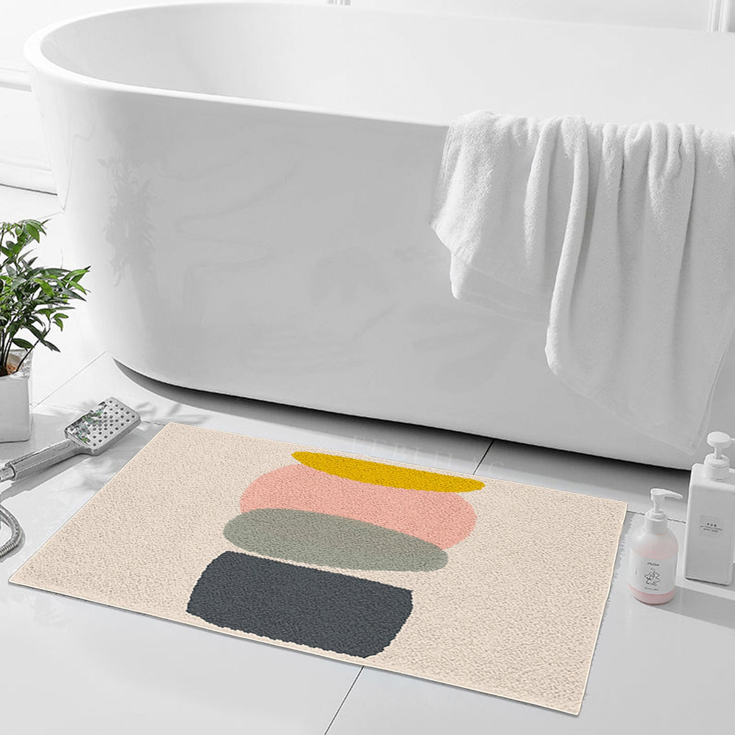 Feblilac Four Color Blocks Abstract Stone Tufted Bath Mat