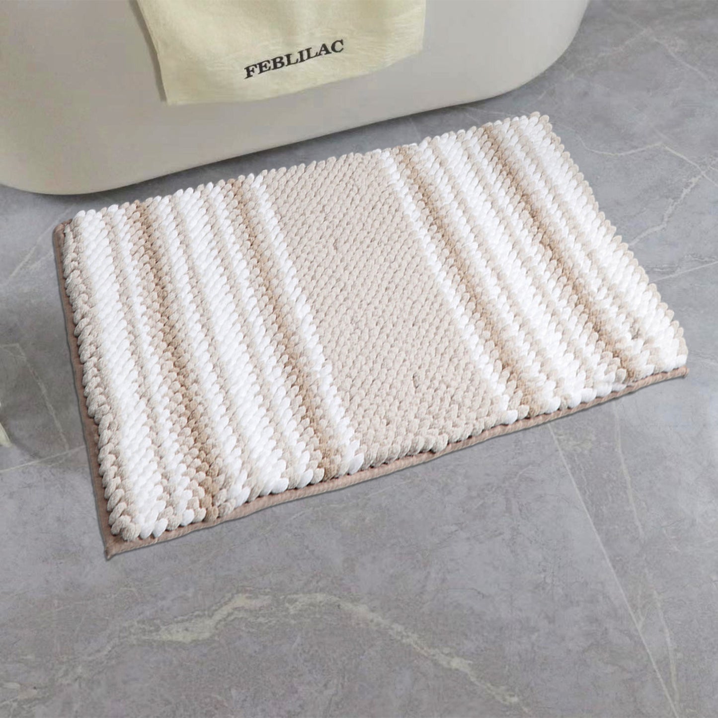 Feblilac Khaki Chenille Non-Slip Microfiber Shag Bathroom Rug Mat