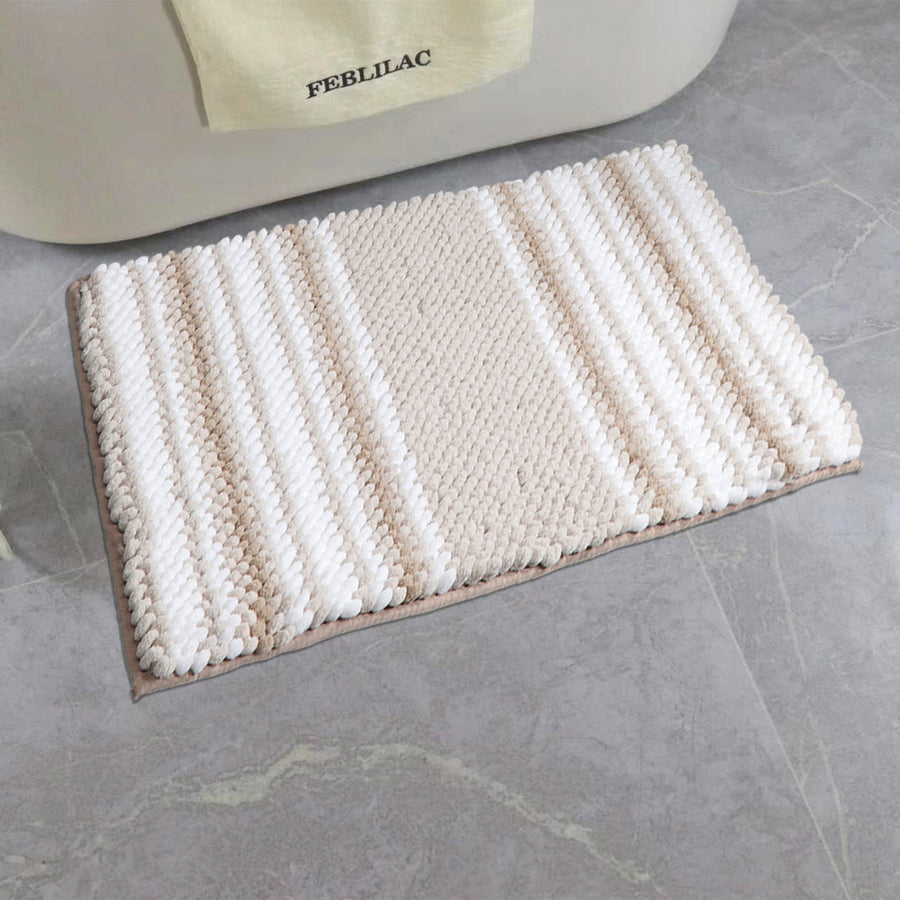Feblilac Khaki Chenille Non-Slip Microfiber Shag Bathroom Rug Mat - view 3