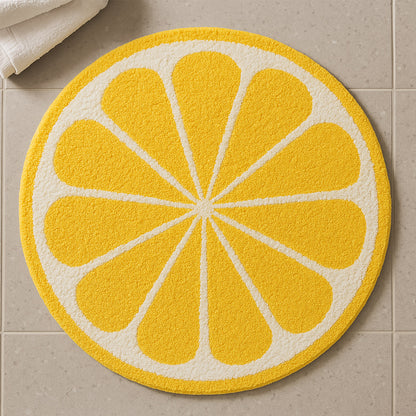Feblilac Lemon Slice Round Bath Mat – Bright Non-Slip Absorbent Tufted Rug for Bathroom & Kitchen