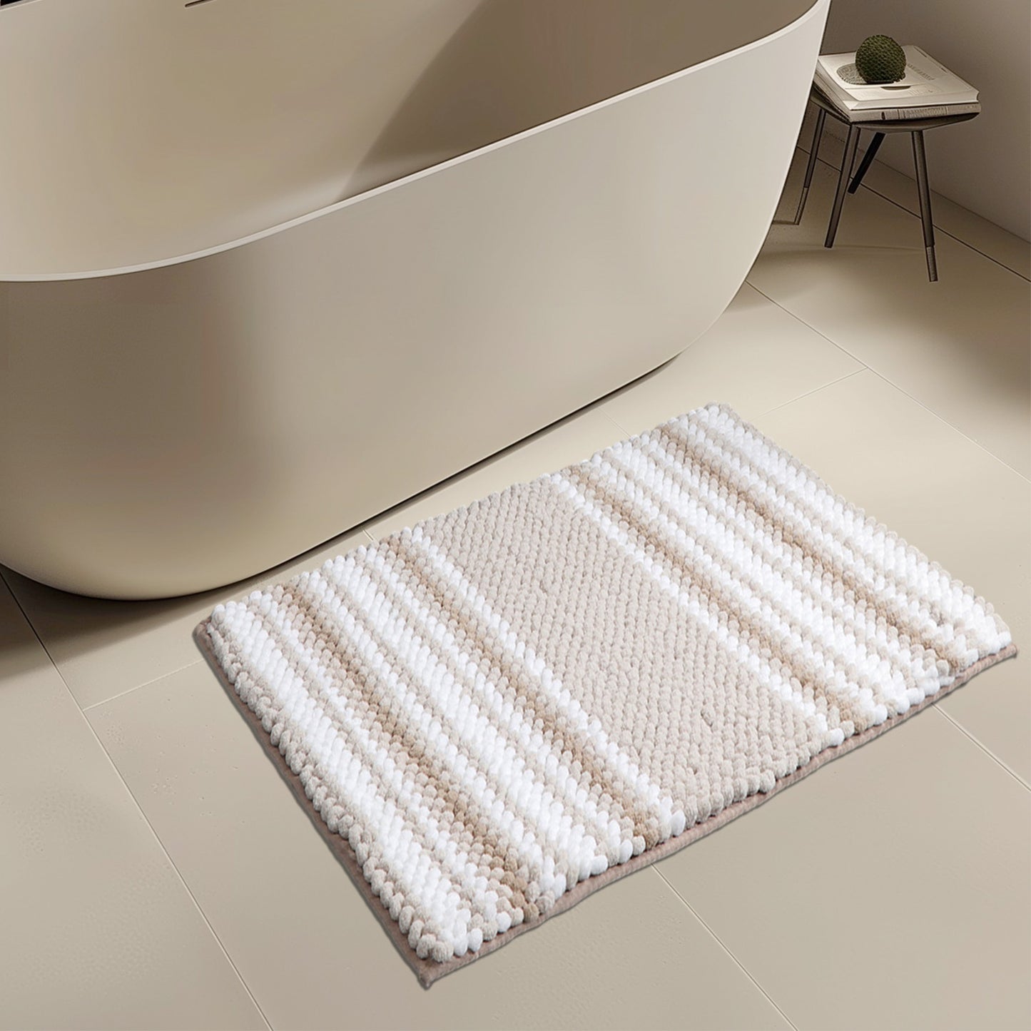 Feblilac Khaki Chenille Non-Slip Microfiber Shag Bathroom Rug Mat