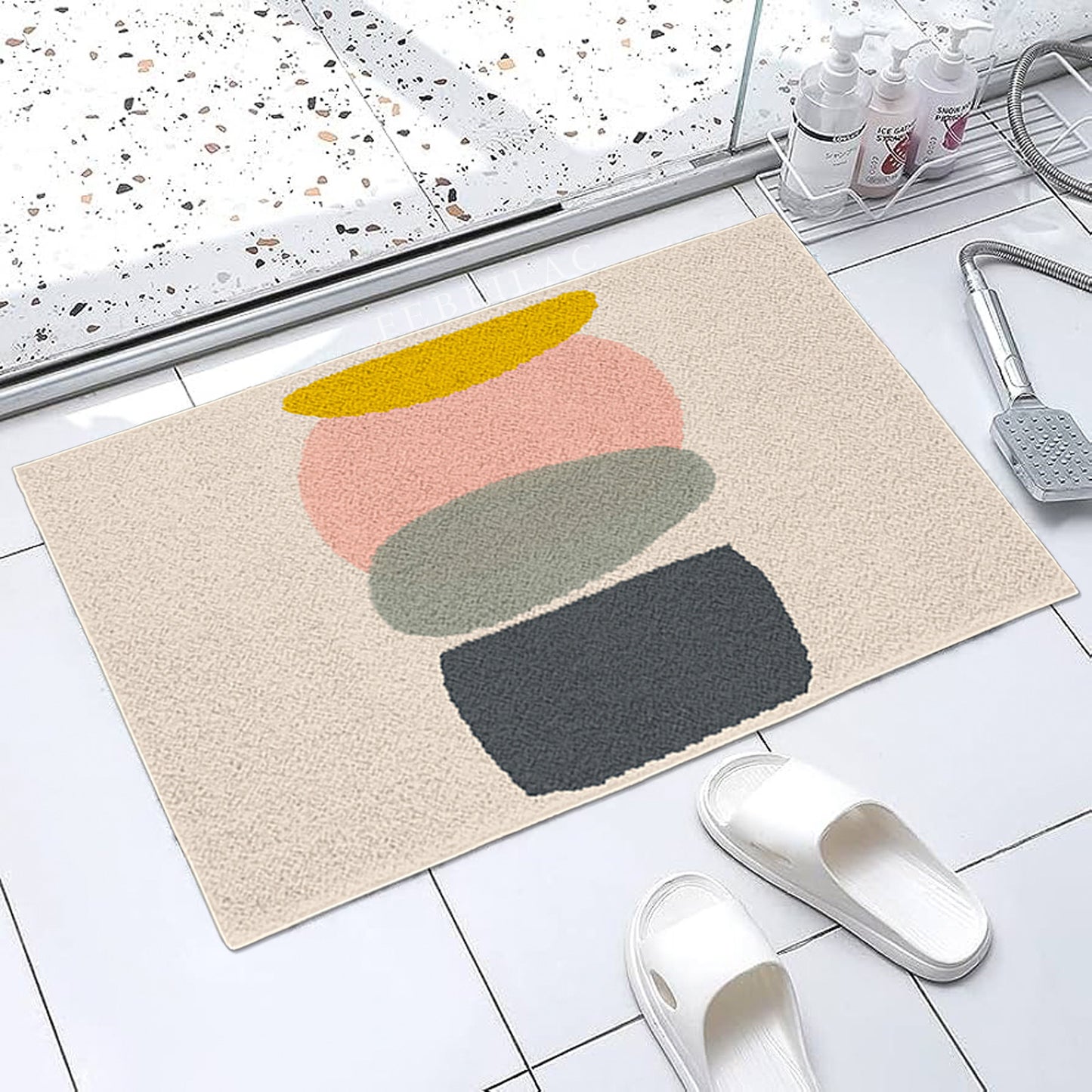 Feblilac Four Color Blocks Abstract Stone Tufted Bath Mat