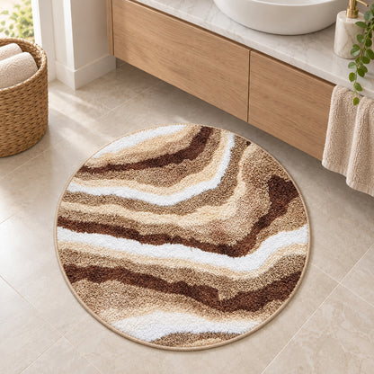 Feblilac Jupiter Marble Round tufted bath mat flat lay on a clean white background