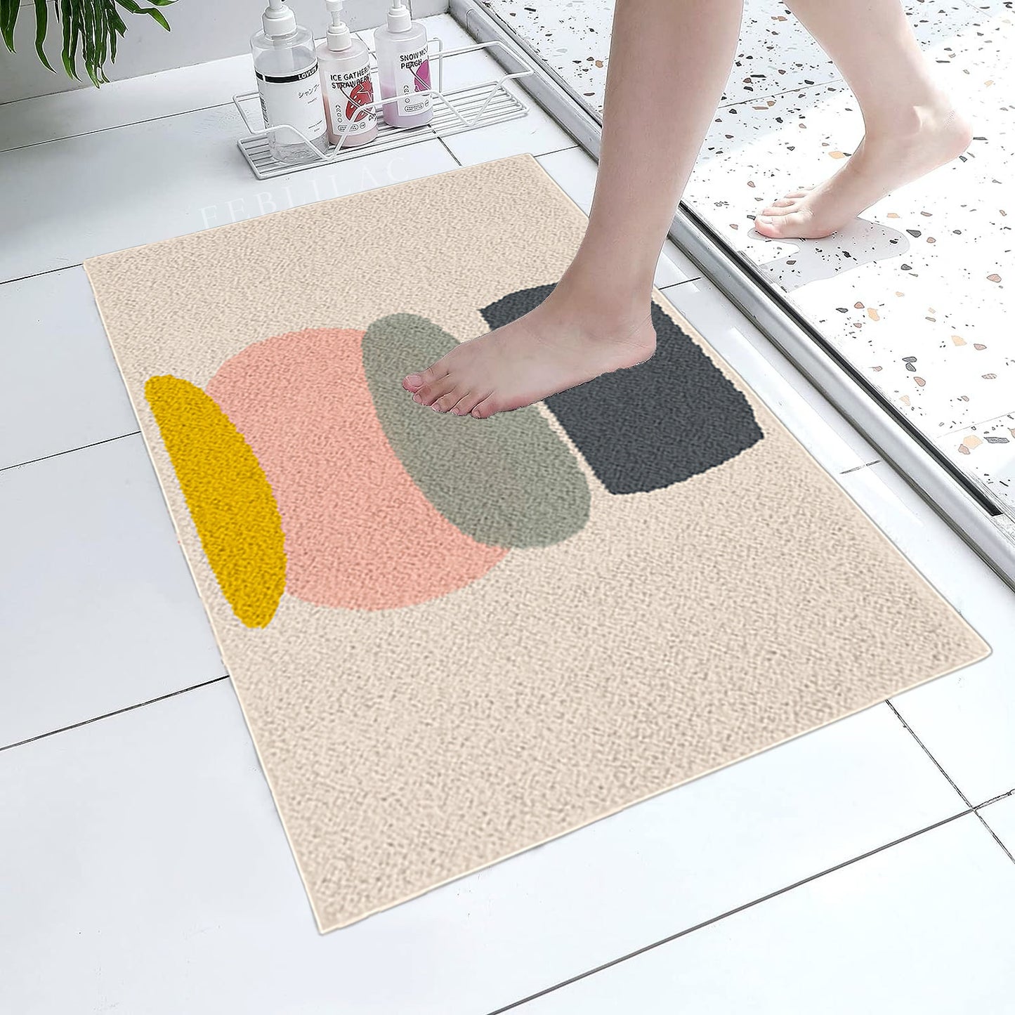 Feblilac Four Color Blocks Abstract Stone Tufted Bath Mat