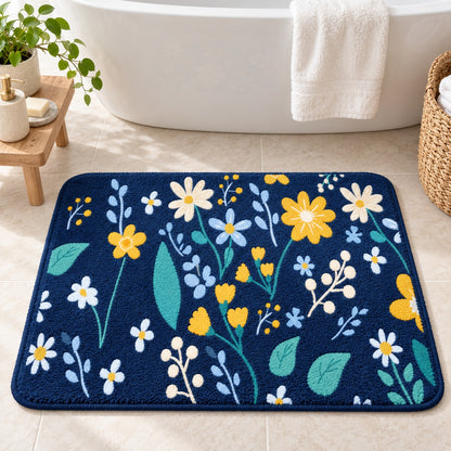 Feblilac Flower Pattern tufted bath mat styled in a cosy bathroom corner