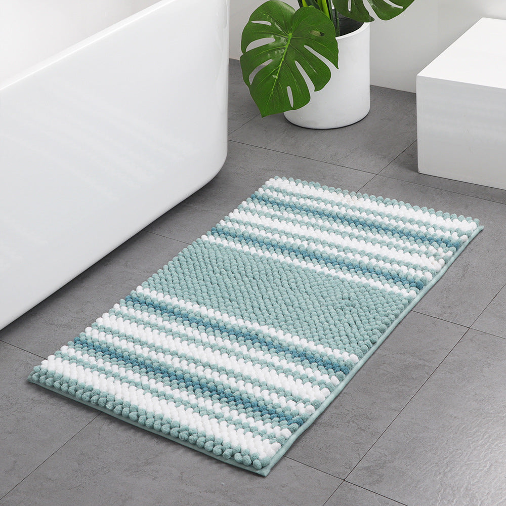 Feblilac Green, Blue and White Chenille Non-Slip Microfiber Shag Bathroom Rug Mat