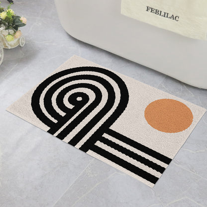 Feblilac Black and Orange Line Art Tufted Bath Mat