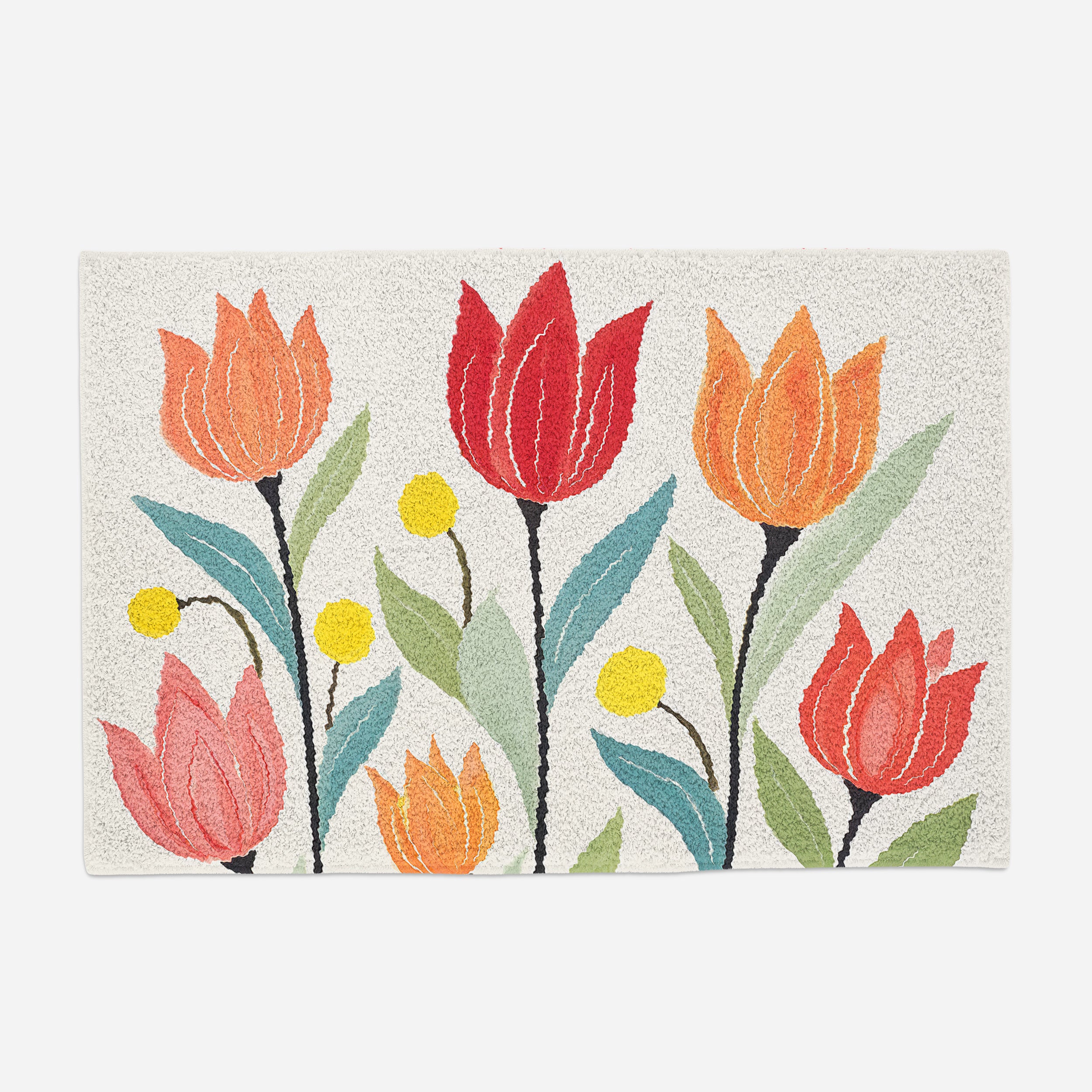 Feblilac Tulips Off-white Background Tufted Bath Mat