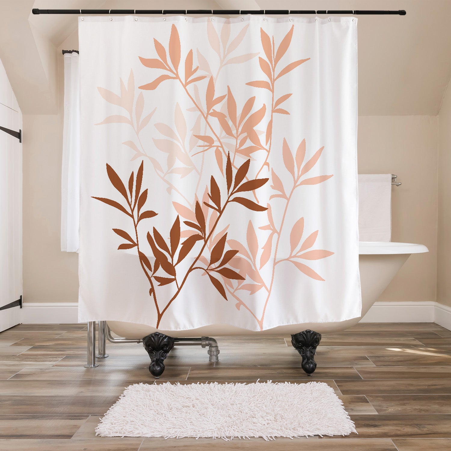 Bamboo Leaves Shower Curtain, Black and White, Green, Blue - view 8