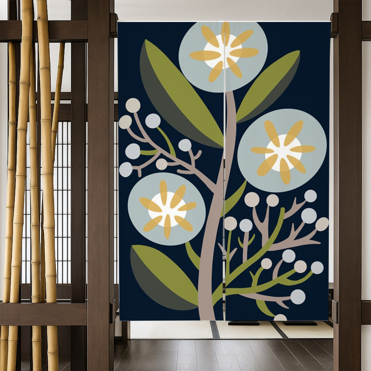 Feblilac Three Blooms Crest Door Curtain