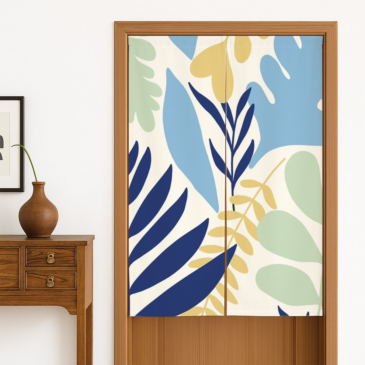 Feblilac Blue and Yellow Dancing Leaves Door Curtain