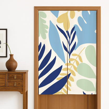Feblilac Blue and Yellow Dancing Leaves Door Curtain