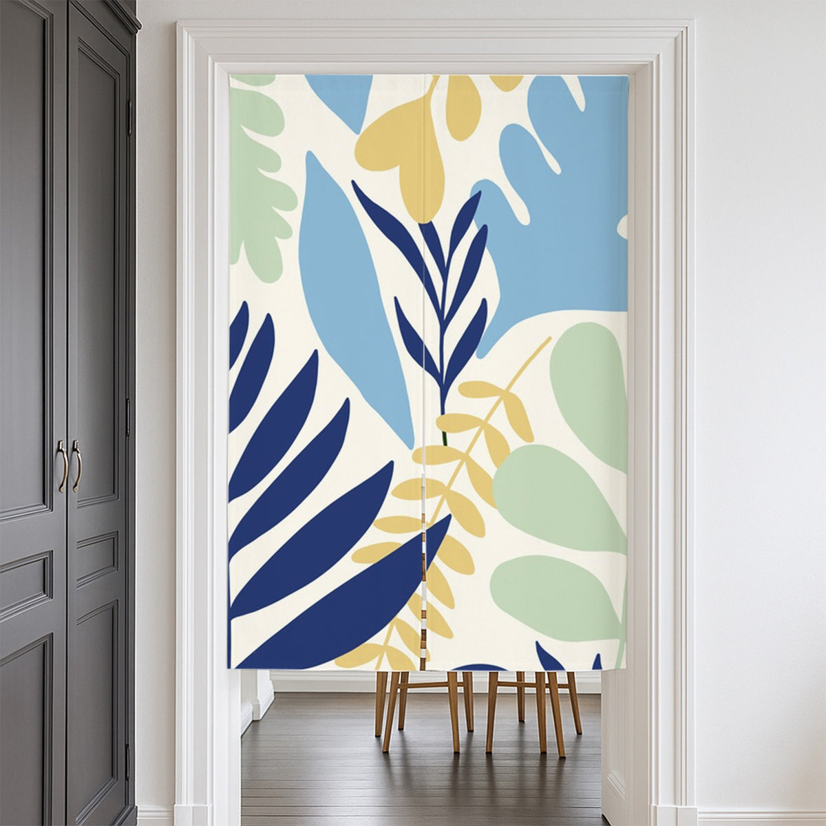Feblilac Blue and Yellow Dancing Leaves Door Curtain