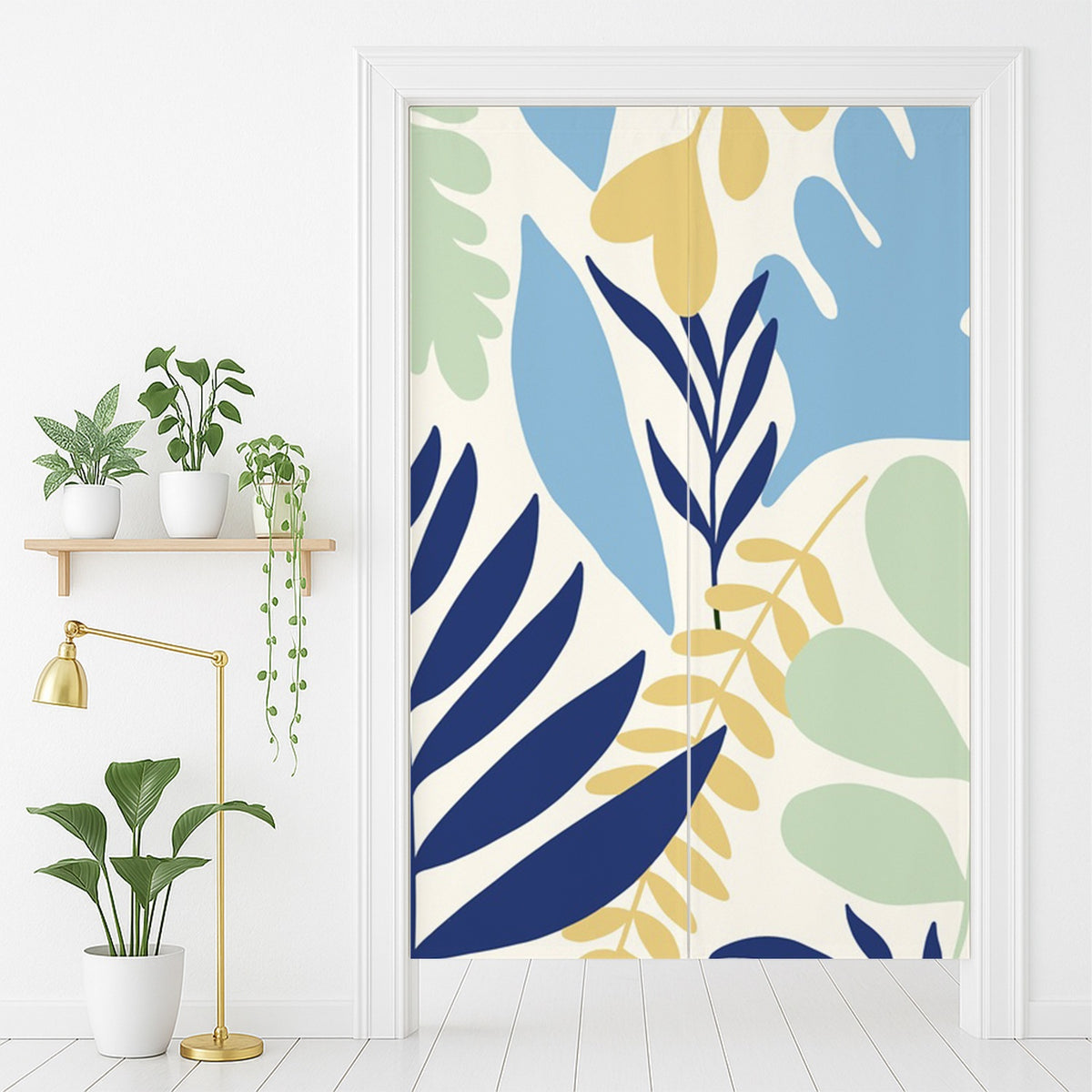 Feblilac Blue and Yellow Dancing Leaves Door Curtain
