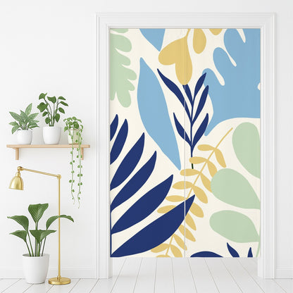 Feblilac Blue and Yellow Dancing Leaves Door Curtain