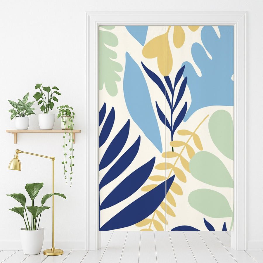 Feblilac Blue and Yellow Dancing Leaves Door Curtain