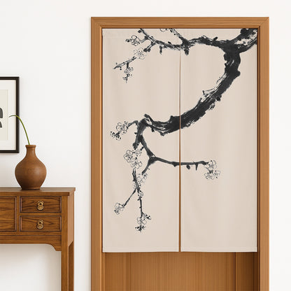 Feblilac Black and White Plum Blossom Door Curtain