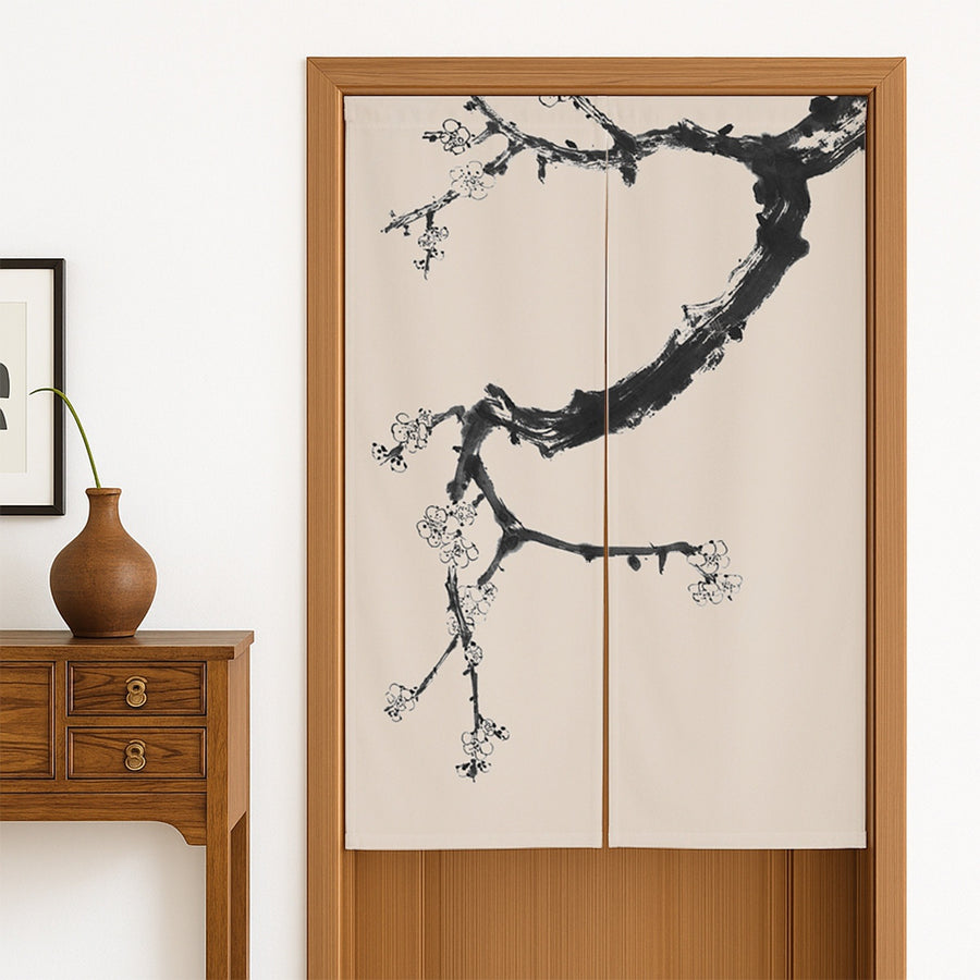 Feblilac Black and White Plum Blossom Door Curtain