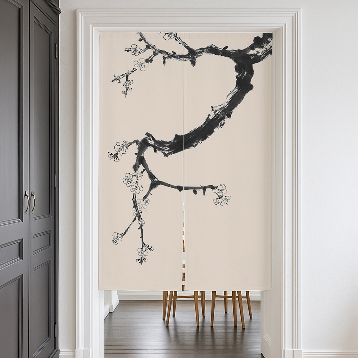 Feblilac Black and White Plum Blossom Door Curtain