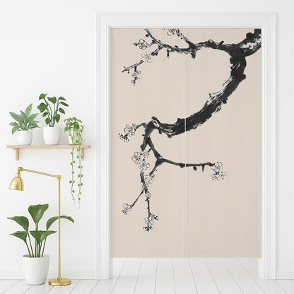 Feblilac Black and White Plum Blossom Door Curtain