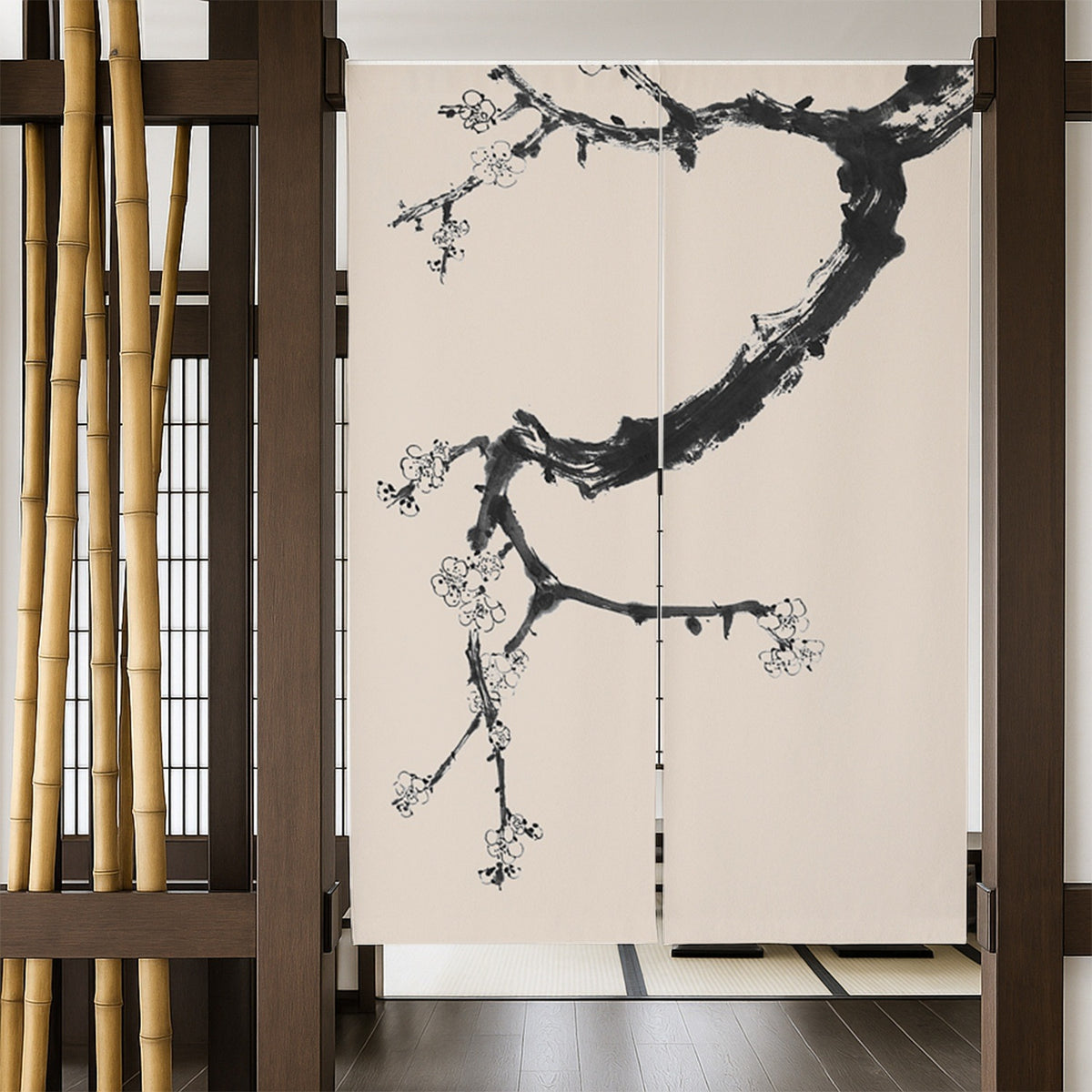 Feblilac Black and White Plum Blossom Door Curtain