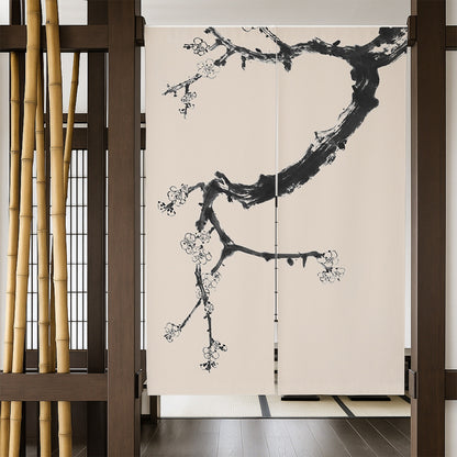 Feblilac Black and White Plum Blossom Door Curtain