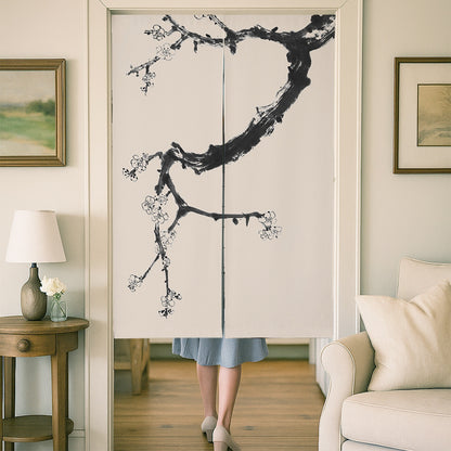 Feblilac Black and White Plum Blossom Door Curtain
