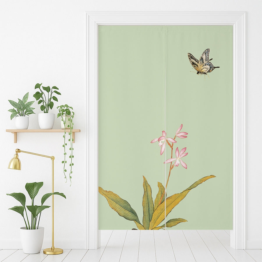 Feblilac Butterfly and Flowers Door Curtain