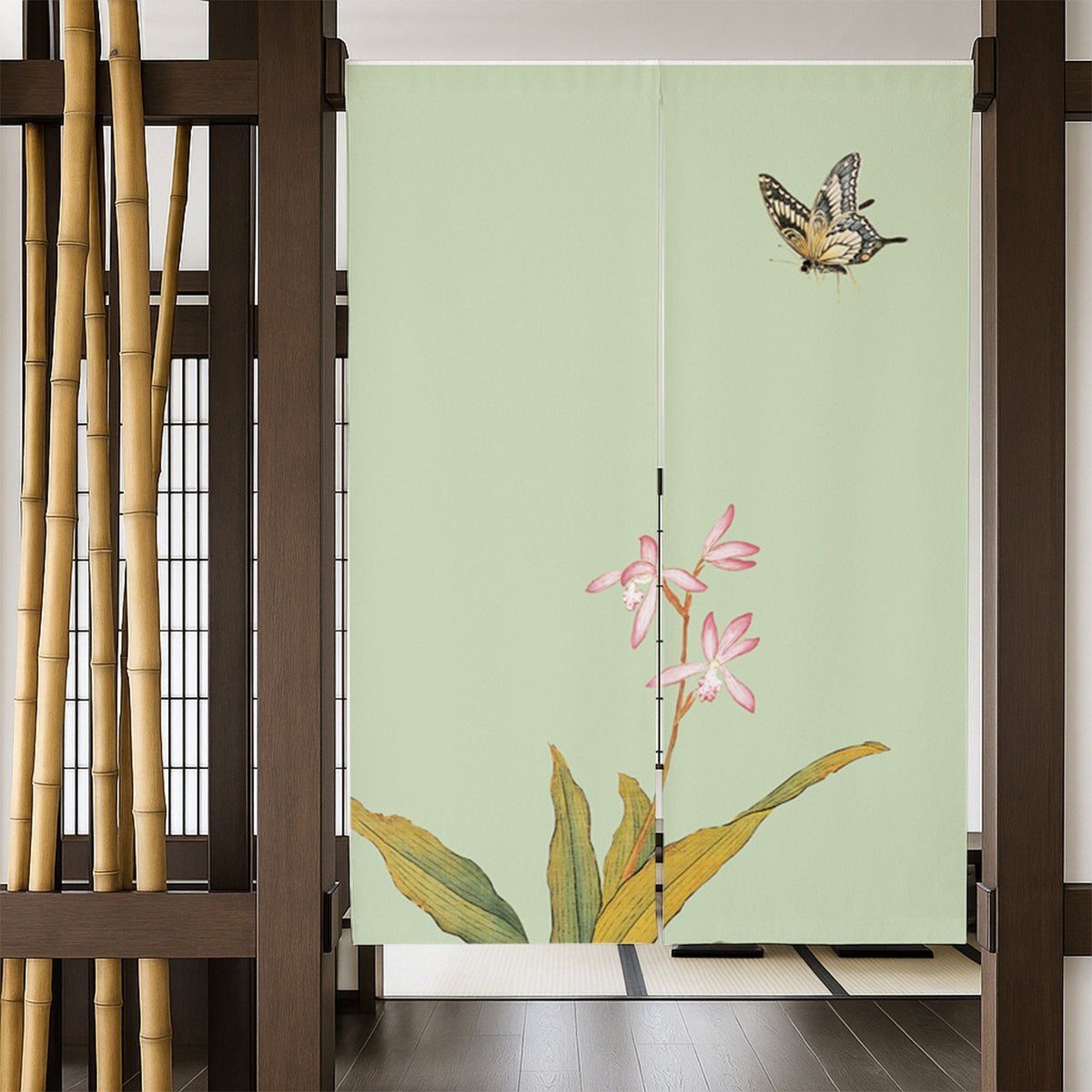 Feblilac Butterfly and Flowers Door Curtain