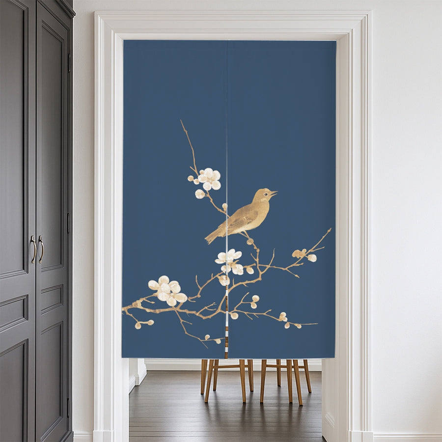 Feblilac Plum Blossom and White Eye Door Curtain