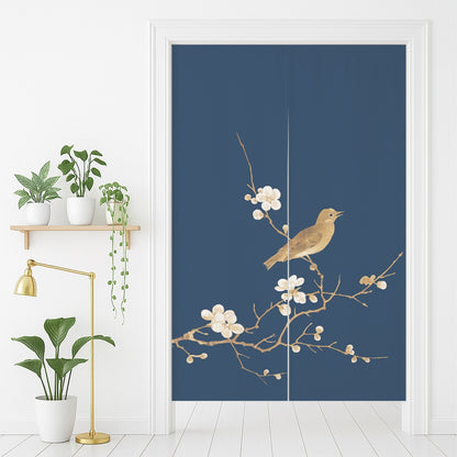 Feblilac Plum Blossom and White Eye Door Curtain