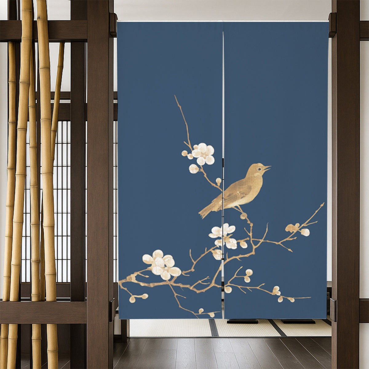 Feblilac Plum Blossom and White Eye Door Curtain