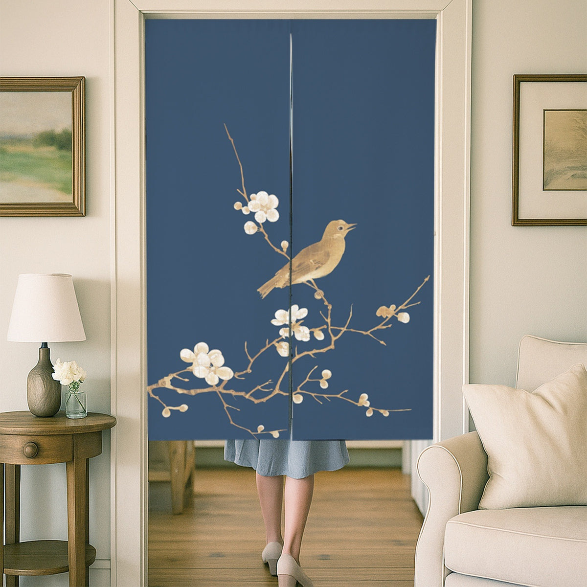 Feblilac Plum Blossom and White Eye Door Curtain