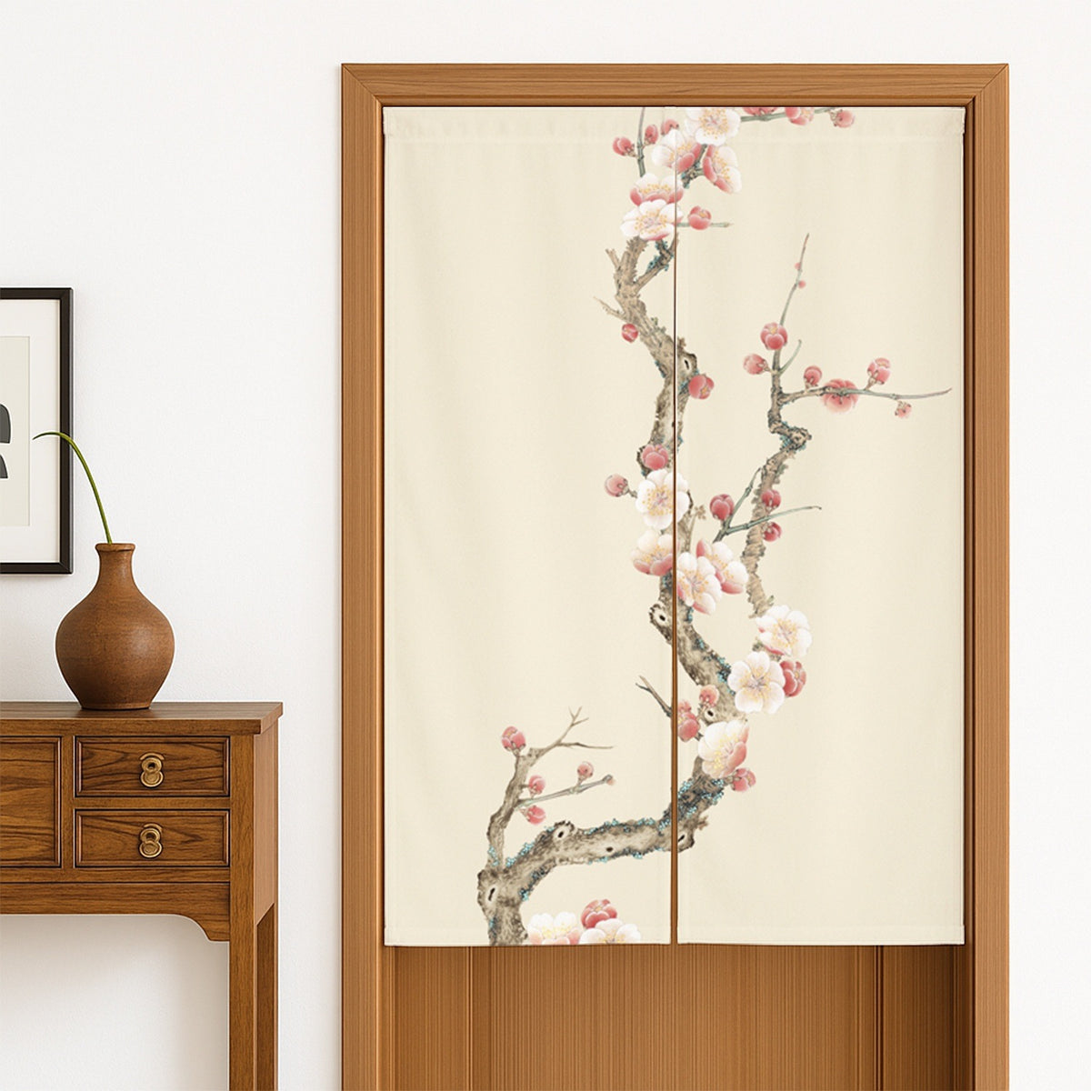 Feblilac Cream Ground Plum Blossom Door Curtain