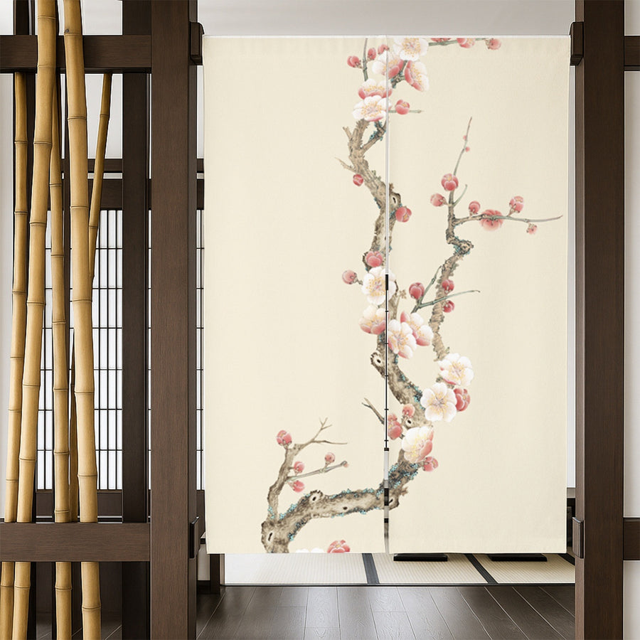 Feblilac Cream Ground Plum Blossom Door Curtain
