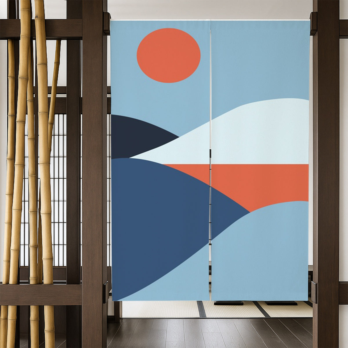 Feblilac Light Blue Mountain Peak Door Curtain